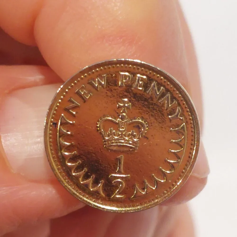 Tie Tack Pin Made With British 1/2 New Penny coin from 1971.